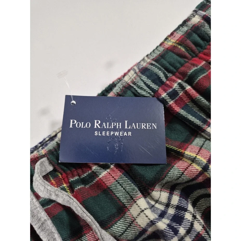 Polo Ralph Lauren Pajama Pants Mens L Green Plaid Flannel Sleepwear Drawstring